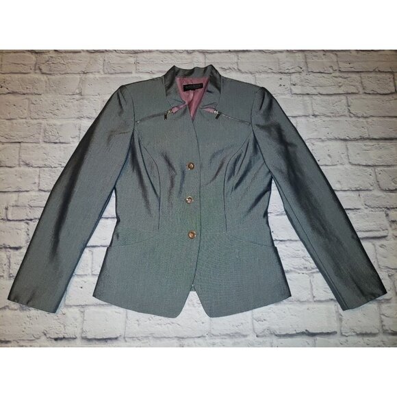 Pre-owned John Meyer Women's Size 8 Reflective Grey Blazer - Picture 1 of 9